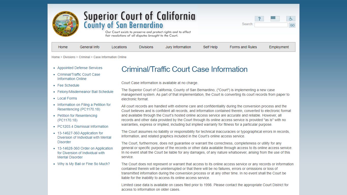 Case Information Online - Superior Court of California, San Bernardino ...
