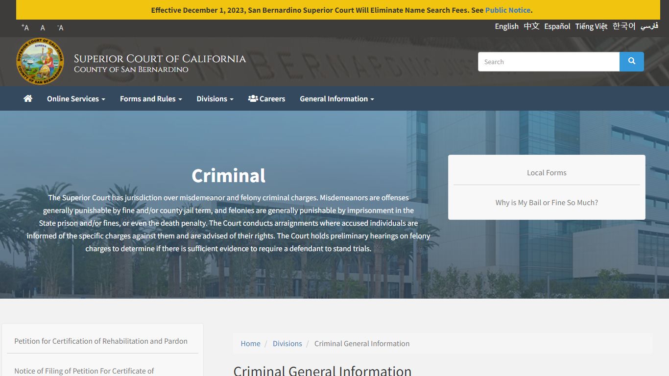 Criminal General Information | Superior Court of California